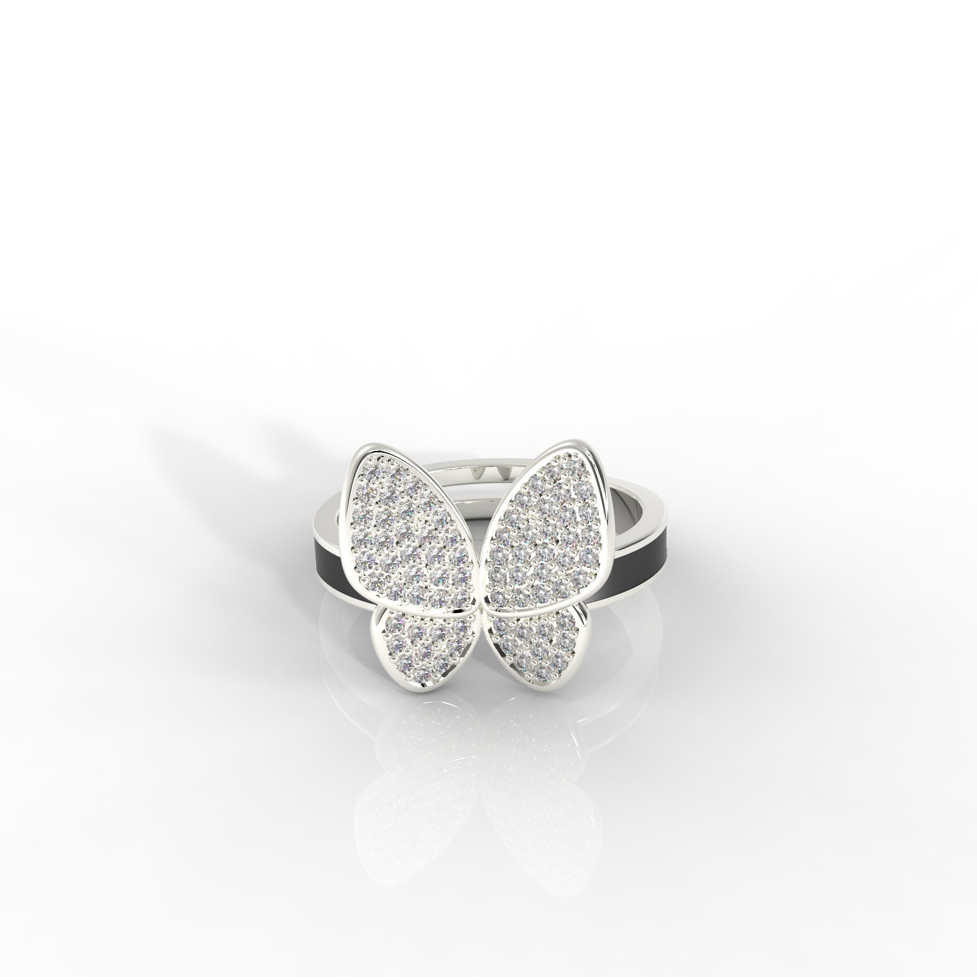 Women’s Personalized Butterfly Ring – Hallmarked 925 Sterling Silver, White Gold Plated with Black Enamel | Elegant & Customizable Jewelry for Every Occasion